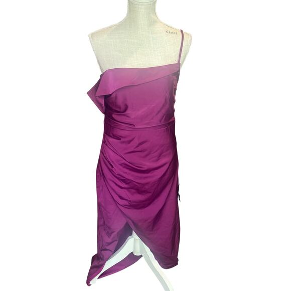 Showing Off a Little Magenta Asymmetrical Tulip Midi Dress Size Medium - Picture 1 of 7